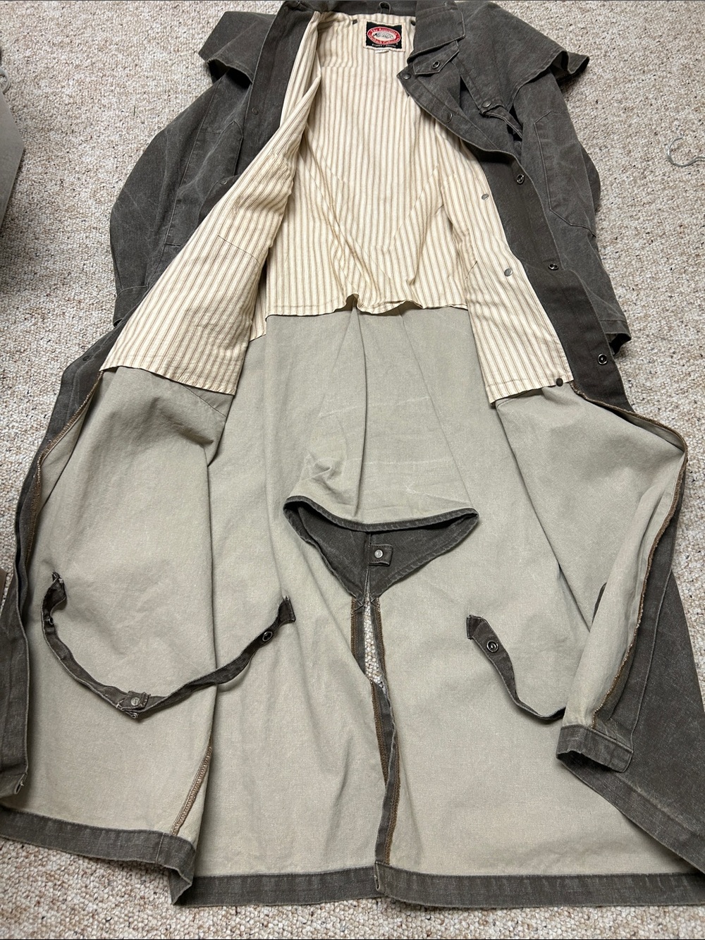 Vintage Australian Outback Duster Canvas Trench Coat Brown/Beige Snap Large - Picture 8 of 9